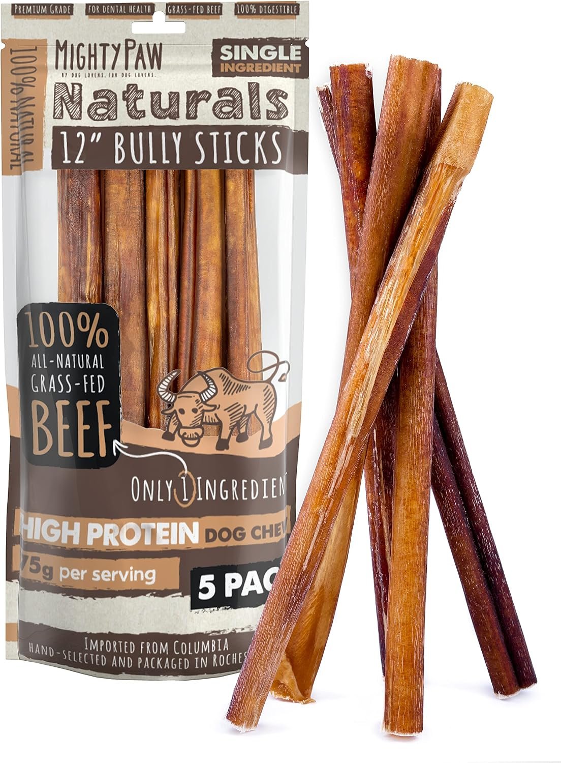 Mighty Paw 12″ Bully Sticks for Dogs – Large, Medium and Small Dog Chew Mighty Paw 12″ Bully Sticks for Dogs – Large, Medium and Small Dog Chew
