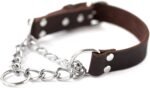 Mighty Paw Martingale Dog Collar - No Pull Design - Stainless Steel Chain - Limited Chain Cinch Training - Brown Leather Martingale Training Collar - Large Size