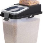 Mighty Tuff 3 Piece Airtight Dog Food Storage Container, Up to 36 lbs, with 5 lbs Dog Treat Container and Portion Scoop – BPA Free Airtight Pet Food Bin on Wheels