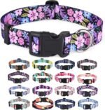 Mihqy Dog Collar for Medium Dogs, Fashion Design, Floral Pink,M