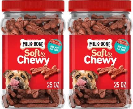 Milk-Bone Soft & Chewy Dog Treats, Made with Real Bacon, 25 Ounce Canister, 1.56 Pound (Pack of 2)