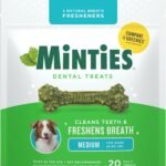 Minties Mint Dental Chews for Dogs, Medium Breeds 25-50 lbs, 17 Count