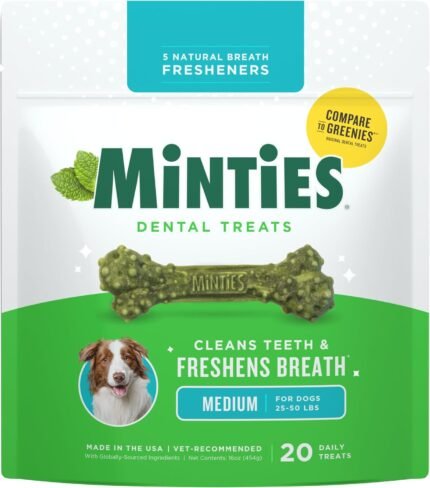 Minties Mint Dental Chews for Dogs, Medium Breeds 25-50 lbs, 17 Count