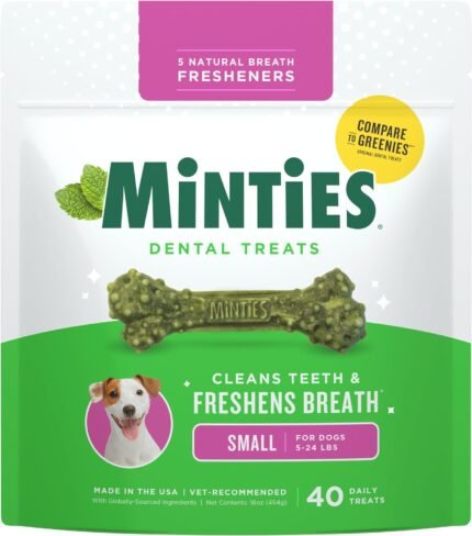 Minties Mint Dental Chews for Dogs, Small Breeds 5-25 lbs, 34 Count
