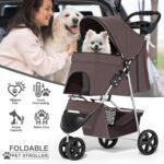 MoNiBloom Pet Stroller for Small/Medium Dogs and Cats up to 33 lbs, Coffee - Image 2
