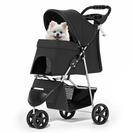 MoNiBloom Pet Stroller for Small/Medium Dogs and Cats up to 33 lbs, Black