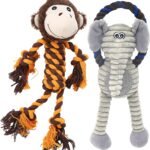 Monkey Rope Dog Toy, Plush Elephant Squeaky Dog Toy, 2 Pack