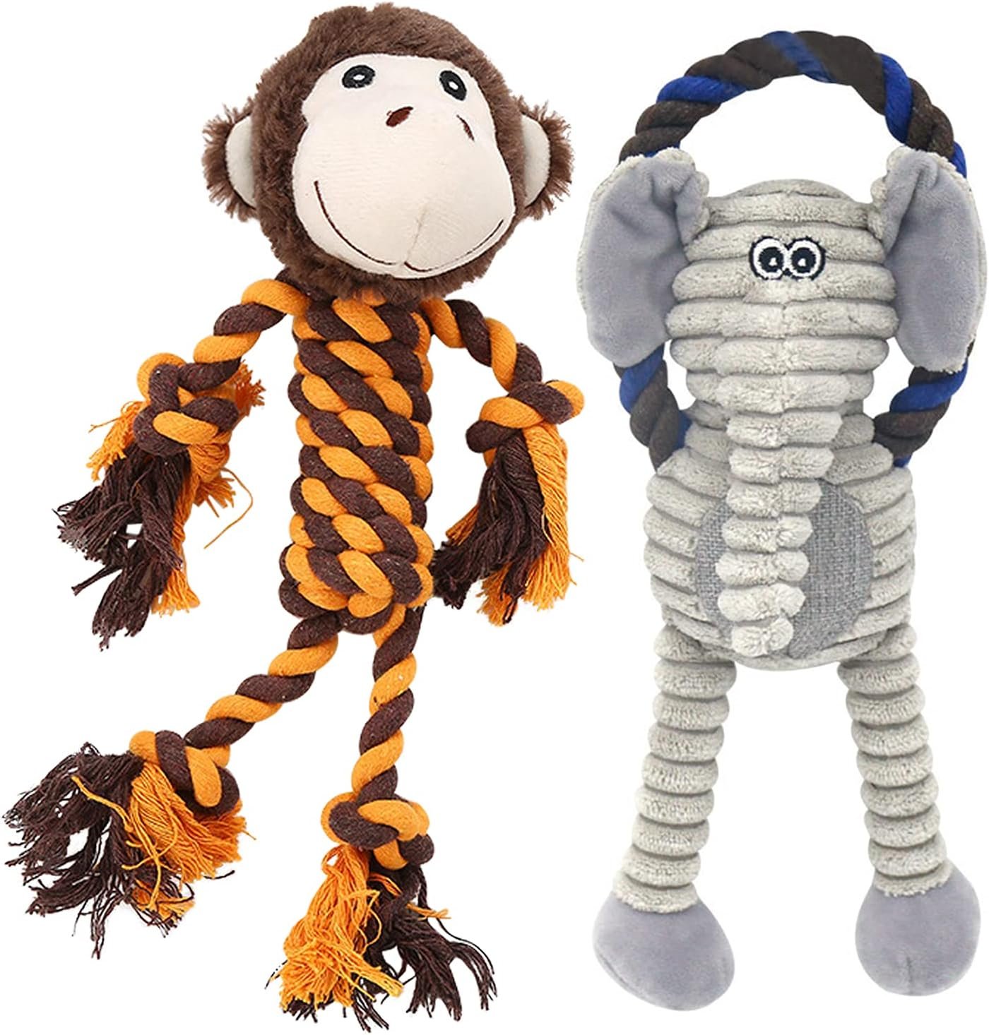 Monkey Rope Dog Toy, Plush Elephant Squeaky Dog Toy, 2 Pack Monkey Rope Dog Toy, Plush Elephant Squeaky Dog Toy, 2 Pack