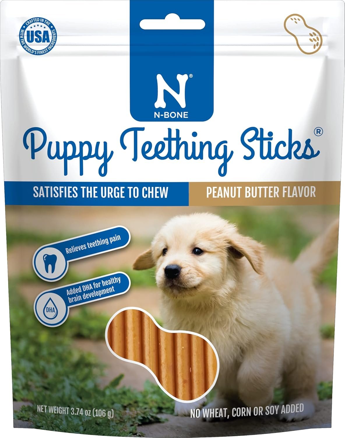 N-Bone Puppy Teething Sticks, Peanut Butter Flavor, Natural Puppy Chew Sticks & Teething Treats, SQF Certified, Made with Rice Flour for Easy Digestion, Calcium Enriched (3.7oz) N-Bone Puppy Teething Sticks, Peanut Butter Flavor, Natural Puppy Chew Sticks & Teething Treats, SQF Certified, Made with Rice Flour for Easy Digestion, Calcium Enriched (3.7oz)