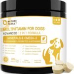 NATURE TARGET Dog Multivitamins for Overall Health with Minerals, Immune Support, Digestive Health, Joint, Hip, Skin & Coat Care with Probiotics, Glucosamine, Enzymes, 120 Freeze Dried Chews