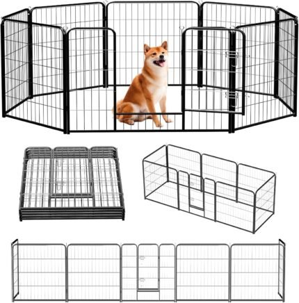 NEWBULIG Dog Playpen Indoor 32 Inch 8 Panels, Metal Outdoor Dog Fence Pen
