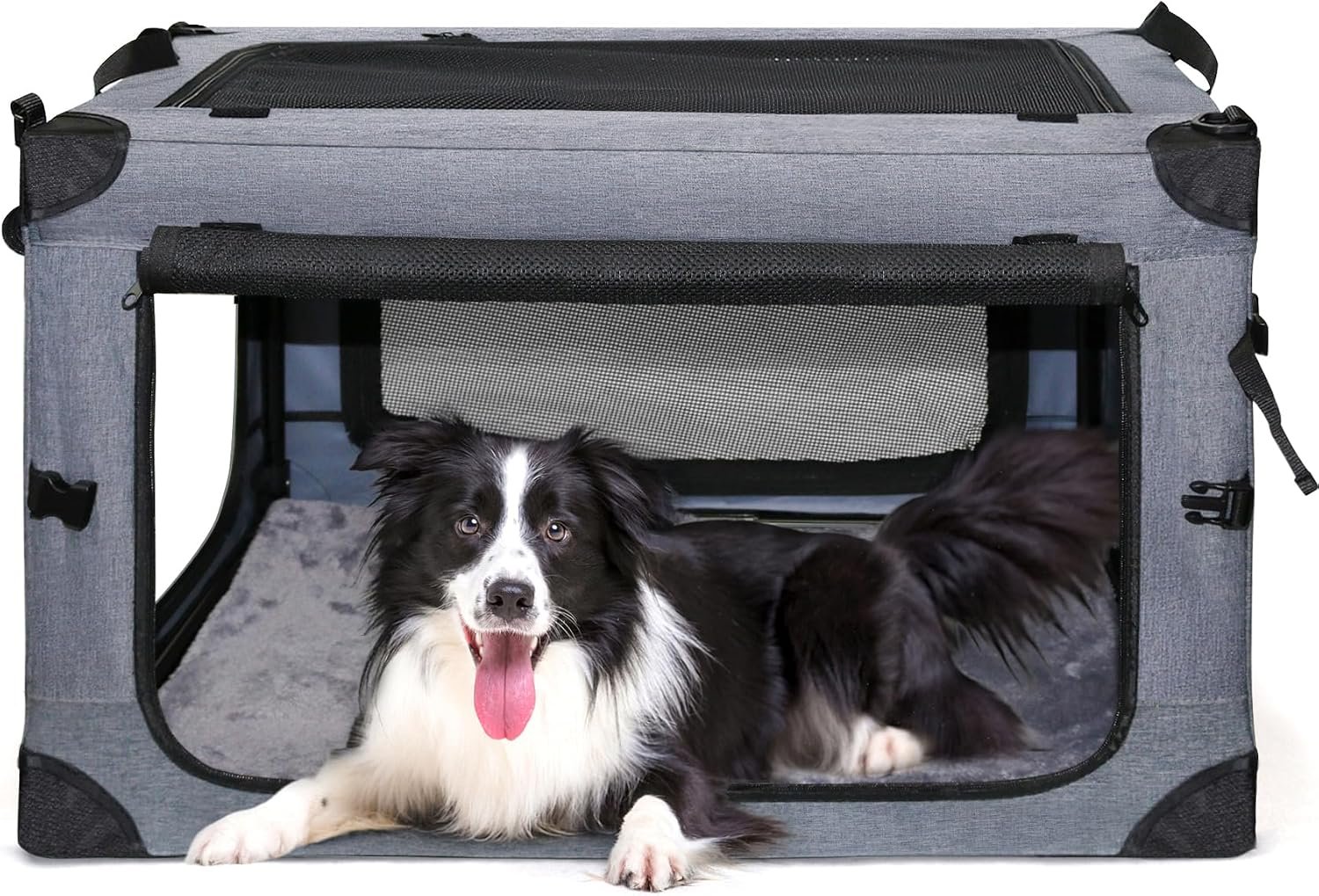 NEZUC Collapsible Dog Crates for Large Dogs Portable Soft Sided Travel Dog Carrier for Indoor & Outdoor, 4-Door Foldable Pet Kennel with Durable Mesh Windows (Gray, 24.0″ L x 17.0″ W x 17.0″) NEZUC Collapsible Dog Crates for Large Dogs Portable Soft Sided Travel Dog Carrier for Indoor & Outdoor, 4-Door Foldable Pet Kennel with Durable Mesh Windows (Gray, 24.0″ L x 17.0″ W x 17.0″)