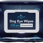 NOVEHA 100PCs Dog Eye Wipes – Tear Stain Remover for Dogs – Formulated with Chamomile and Aloe to Remove Eye Debris, Tear Stains & Eye Discharge – Plant Based, Safe, and Large 5″x5″ Unscented Wipes