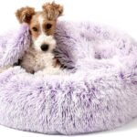 NOYAL Calming Donut Dog Bed, Hooded Cave with Blanket