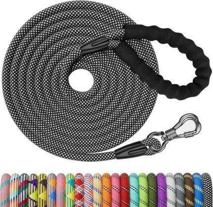 NTR Heavy Duty Dog Leash, Black 10MM 15FT Training Leash with Swivel Lockable Hook and Comfortable Padded Handle, Dog Lead for Walking, Hunting, Camping, Backyard for Small Medium and Large Dogs