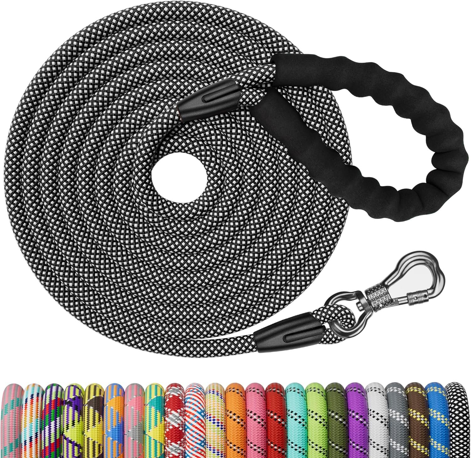 NTR Heavy Duty Dog Leash, Black 10MM 15FT Training Leash with Swivel Lockable Hook and Comfortable Padded Handle, Dog Lead for Walking, Hunting, Camping, Backyard for Small Medium and Large Dogs NTR Heavy Duty Dog Leash, Black 10MM 15FT Training Leash with Swivel Lockable Hook and Comfortable Padded Handle, Dog Lead for Walking, Hunting, Camping, Backyard for Small Medium and Large Dogs