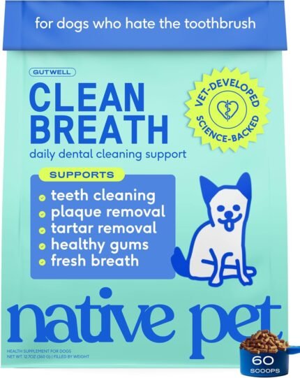 Native Pet Clean Breath Dog Dental Care – Teeth Cleaning for Fresh Breath, Clean Teeth & Healthy Gums – Tartar and Plaque Remover – Dog Breath Freshener – 60 Scoops