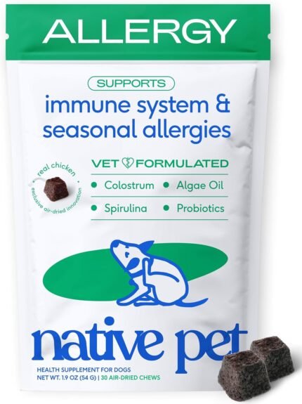 Native Pet Dog Allergy Chews for Medium Breeds - Itchy Skin and Seasonal Itch Support - Colostrum, Probiotics, Spirulina - 30 Chews