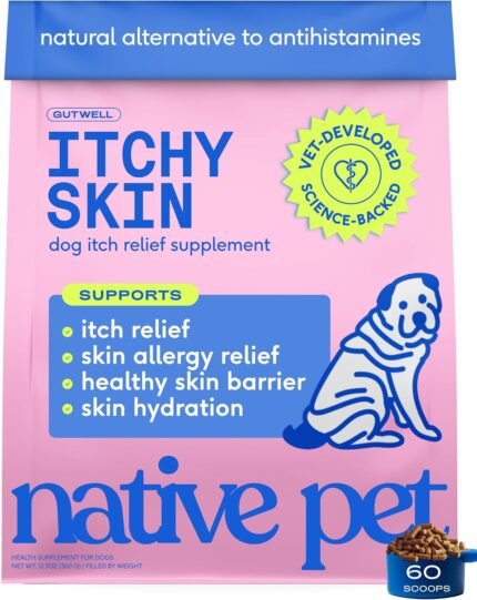 Native Pet Itchy Skin – Dog Itching Skin Relief – Vet-Formulated Gut-Skin Support, Seasonal Allergies, Healthy Skin Barrier – 60 Scoops