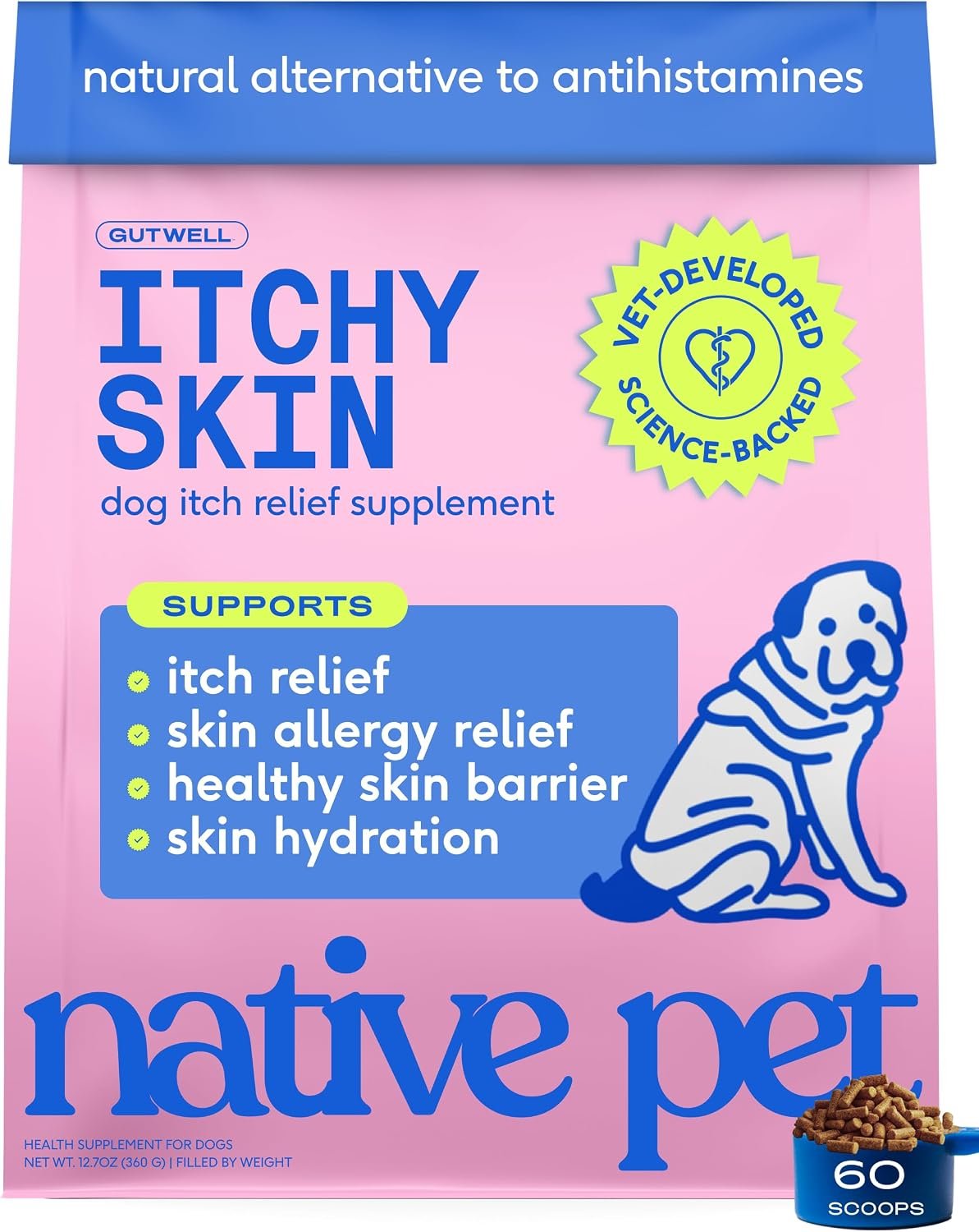 Native Pet Itchy Skin – Dog Itching Skin Relief – Vet-Formulated Gut-Skin Support, Seasonal Allergies, Healthy Skin Barrier – 60 Scoops Native Pet Itchy Skin – Dog Itching Skin Relief – Vet-Formulated Gut-Skin Support, Seasonal Allergies, Healthy Skin Barrier – 60 Scoops