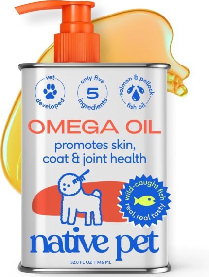 Native Pet Omega 3 Fish Oil for Dogs & Cats – Wild Alaskan Salmon Oil for Dogs Skin and Coat, Supports Joints, Heart & Shedding – Fast-Absorbing Omega 3 6 9 Liquid Supplement – 32oz