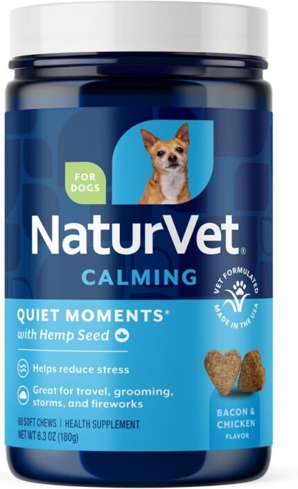 NaturVet Quiet Moments Calming Plus Hemp Dog Supplement – 60 Soft Chews