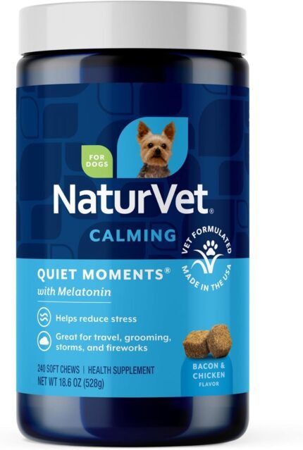 NaturVet Quiet Moments Calming with Melatonin Dog Supplement – 240 Count