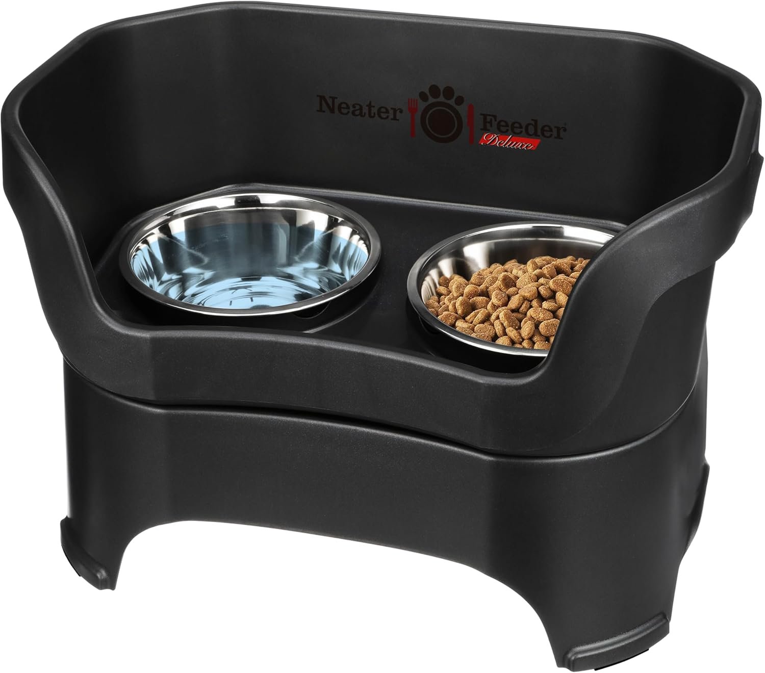 Neater Pet Brands Neater Feeder Deluxe Mess Proof Dog Bowls Elevated for Large Dogs Over 40 lbs, Made in USA, No Spill Raised Dog Food Bowl Stand Feeding Station, Food and Water Bowl Set, Black Neater Pet Brands Neater Feeder Deluxe Mess Proof Dog Bowls Elevated for Large Dogs Over 40 lbs, Made in USA, No Spill Raised Dog Food Bowl Stand Feeding Station, Food and Water Bowl Set, Black
