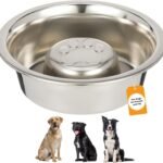 Neater Pet Brands Stainless Steel Slow Feed Dog Bowl for Fast Eating Large Breed, Metal Slow Feeder Dog Bowl Fits in Large Neater Feeders, for Puppy or Dogs (>40 lbs), 3 Cup Food Capacity