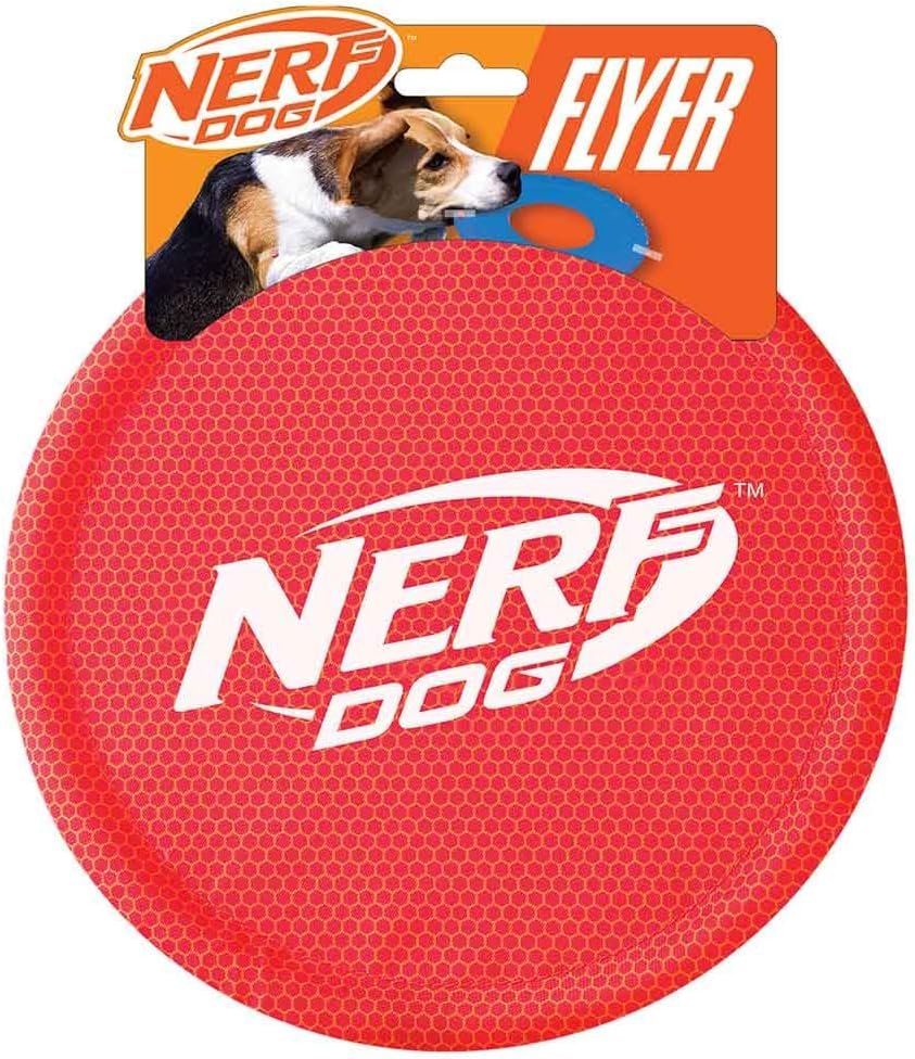 Nerf Dog Nylon Flyer Dog Toy, Flying Disc, Lightweight, Durable and Water Resistant, Great for Beach and Pool, 9 inch diameter, for Medium/Large Breeds, Single Unit, Red Nerf Dog Nylon Flyer Dog Toy, Flying Disc, Lightweight, Durable and Water Resistant, Great for Beach and Pool, 9 inch diameter, for Medium/Large Breeds, Single Unit, Red