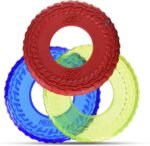Nerf Dog Tire Flyer Dog Toy Gift Set, 10 Inch Flying Disc Dog Fetch Toys, Rubber Dog Toy for Medium Dogs and Large Dogs, Red, Translucent Green and Translucent Blue, 3 Count