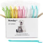 Newday 50 Pack Dual Ended Long Dog & Cat Toothbrush, Pet Safe Super Soft Bristles for Pet Dog Puppy Kitten Dental & Oral Care Teeth & Gums, Pet toothbrushes in Box, Bulk Individual polybag (Colorful)