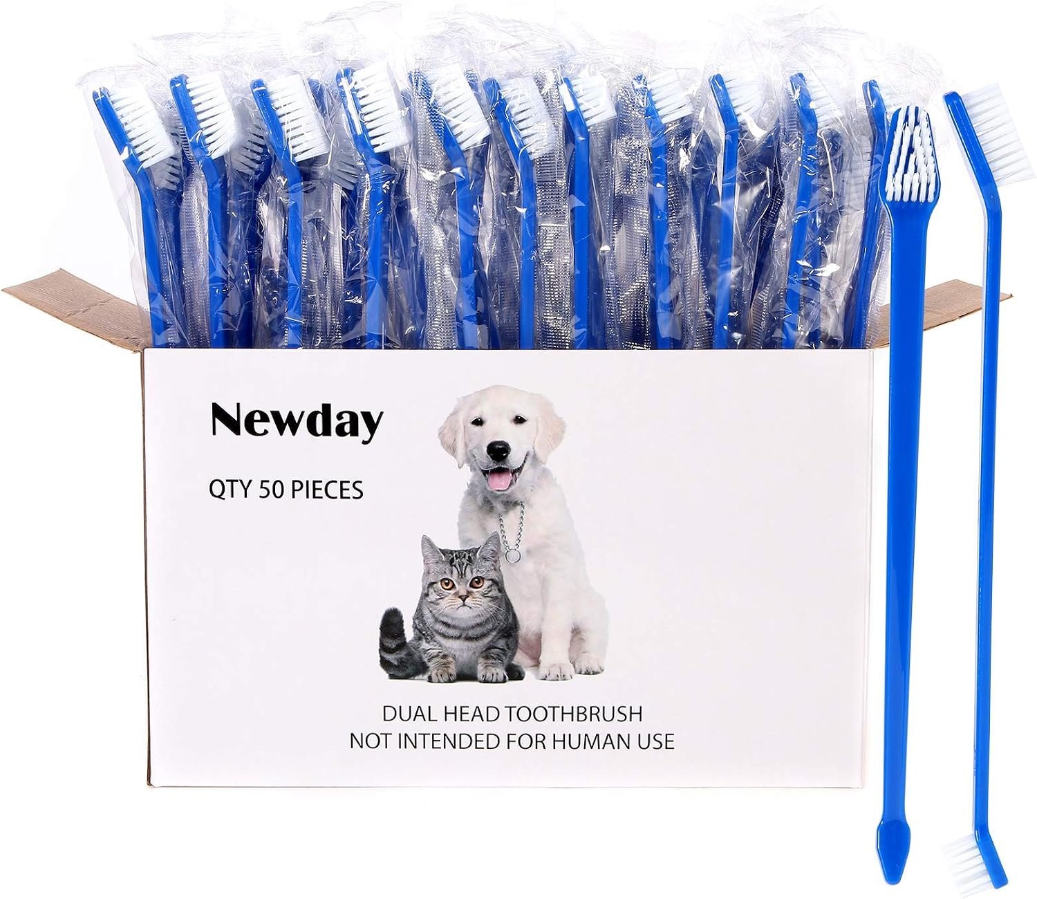 Newday 50 Pieces Double-Headed Dog Cat Pet Toothbrush, Super Soft Bristles Oral Care Teeth, pet Tooth Brush for Dogs, Dog toothbrushes in Bulk Individual polybag (Blue) Newday 50 Pieces Double-Headed Dog Cat Pet Toothbrush, Super Soft Bristles Oral Care Teeth, pet Tooth Brush for Dogs, Dog toothbrushes in Bulk Individual polybag (Blue)