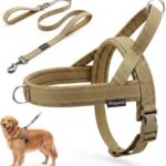 No Pull Dog Harness & 5FT Leash Set with Car Seatbelt Clip,Brown,L