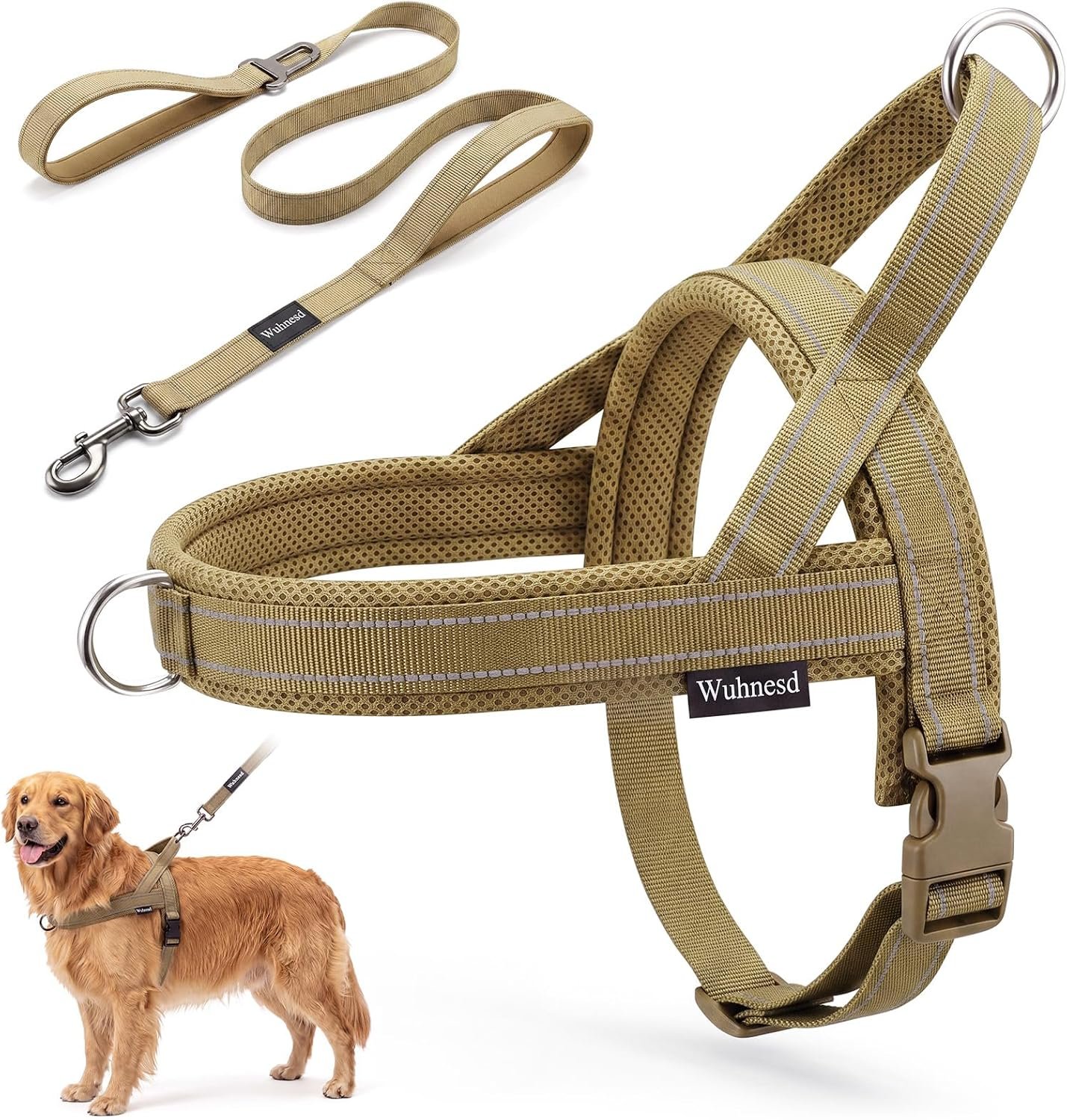 No Pull Dog Harness & 5FT Leash Set with Car Seatbelt Clip,Brown,L No Pull Dog Harness & 5FT Leash Set with Car Seatbelt Clip,Brown,L