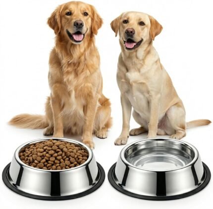 No-tip Stainless Steel Dog Bowls, 34oz, 2-Pack