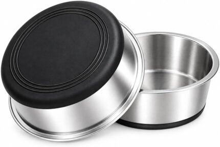 Nonslip Stainless Steel Dog Cat Bowls ，2 Cup Each, Set of 2