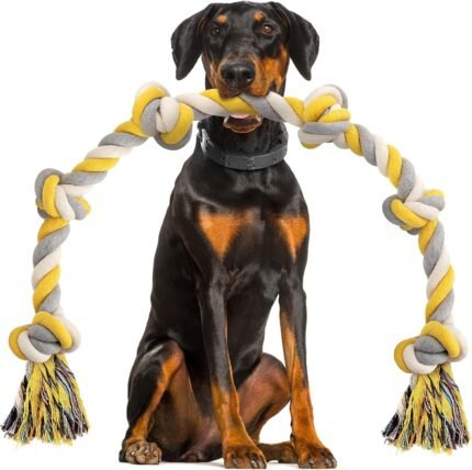 Norvy XXL 6-Knot Dog Rope Toy for Large Dogs Aggressive Chewers 40in Long Heavy Duty Rope Toy Almost Durable Dog Tug Toy Puppy Cotton
