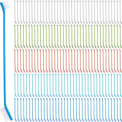Nuenen 150 Pcs Dog Toothbrush Dual Headed Dental Brushes Puppy Tooth Brushing Kit Long Handle Toothbrush for Large and Small Dogs Cats Most Pets Teeth Cleaning Oral Care Supplies (Stylish Color)