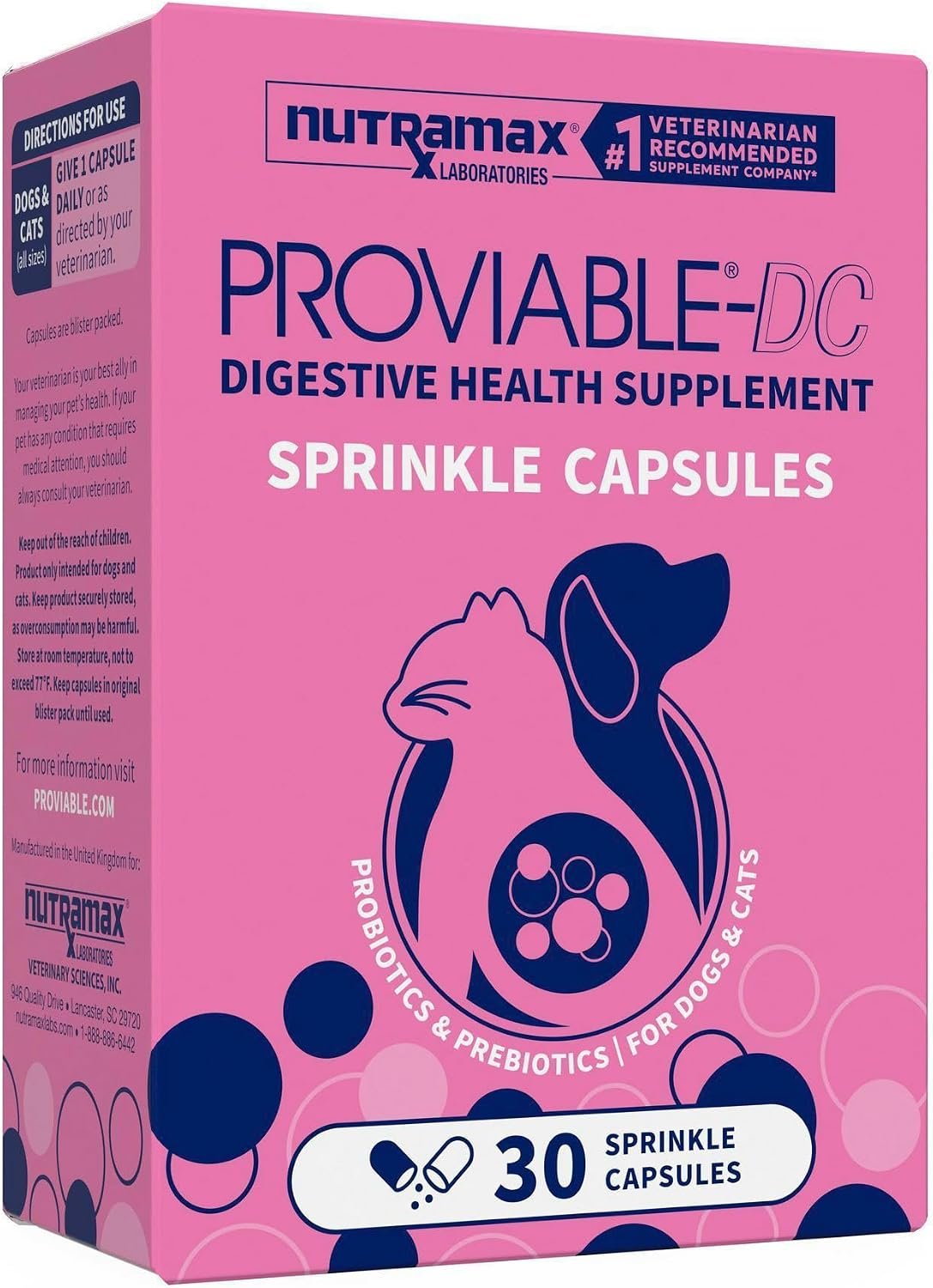Nutramax Proviable Probiotics for Dogs & Cats, Sprinkle Capsules, 30ct Nutramax Proviable Probiotics for Dogs & Cats, Sprinkle Capsules, 30ct