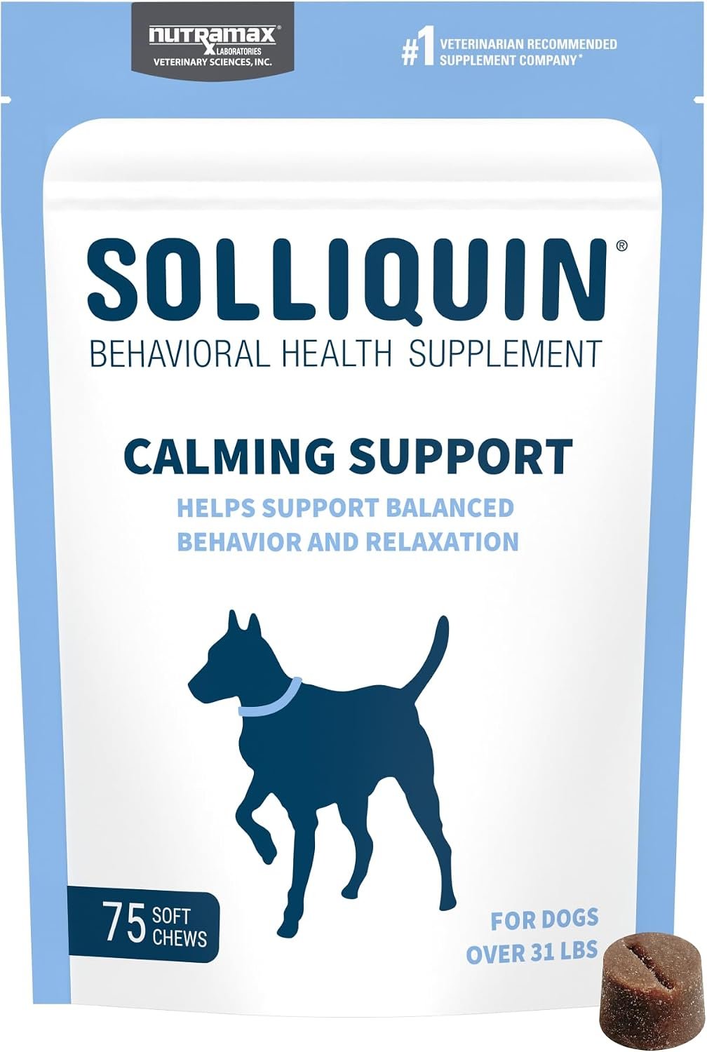 Nutramax Solliquin Calming Support Supplement for Dogs, Soft Chews, 75ct Nutramax Solliquin Calming Support Supplement for Dogs, Soft Chews, 75ct
