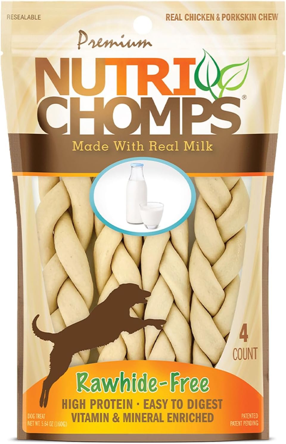 Nutri Chomps Rawhide Free Dog Chews, Real Milk Flavor, 6in Braids, 4ct Nutri Chomps Rawhide Free Dog Chews, Real Milk Flavor, 6in Braids, 4ct