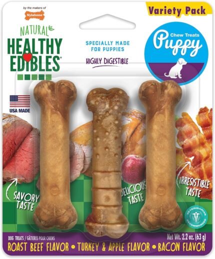 Nylabone Healthy Edibles Puppy Dog Treats Variety Pack, 3 Count