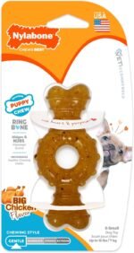 Nylabone Puppy Chew Teething Ring Bone Dog Toy, Chicken Flavor, X-Small