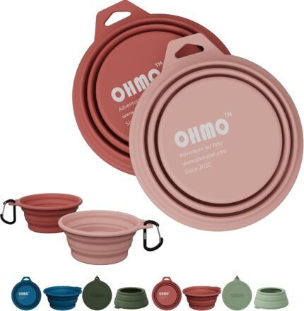OHMO Collapsible Dog Bowls for Pet Travel, 12oz, 2pcs, Coral&Brick Red