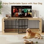 ONBRILL 74" Double Dog Crate Furniture TV Stand for Large Dogs, Natural Oak - Image 2