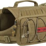 ONETIGRIS Dog Backpack for Medium & Large Dogs, Nylon Backpack for Dogs Tactical Pet Backpack with Side Pockets for Hiking Walking Training Running (Brown, Medium)