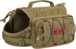 ONETIGRIS Dog Backpack for Medium & Large Dogs, Nylon Backpack for Dogs Tactical Pet Backpack with Side Pockets for Hiking Walking Training Running (Brown, Medium)