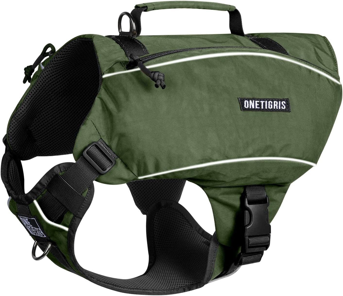 ONETIGRIS Y-Shaped Dog Backpack with Handle, Pockets & No Pull D-Rings, Lightweight Hiking Gear for Dogs Hunting Camping Travel (Large, Green) ONETIGRIS Y-Shaped Dog Backpack with Handle, Pockets & No Pull D-Rings, Lightweight Hiking Gear for Dogs Hunting Camping Travel (Large, Green)