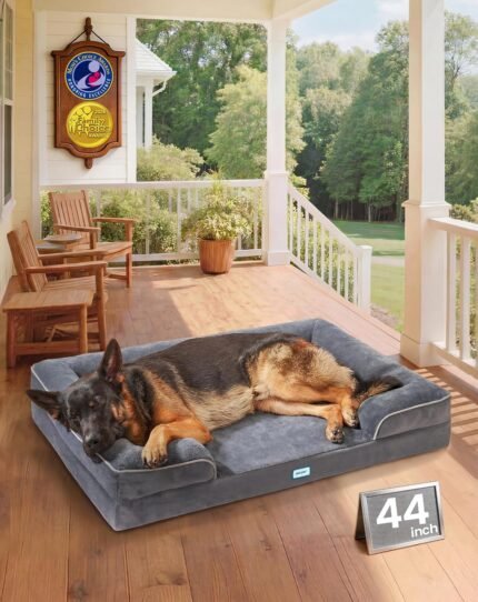 OhGeni Orthopedic Extra Large Dog Bed Couch, Memory Foam, 44×29Inch (Gray)
